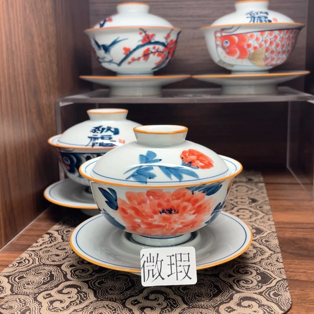 釉下手绘茶具微瑕
