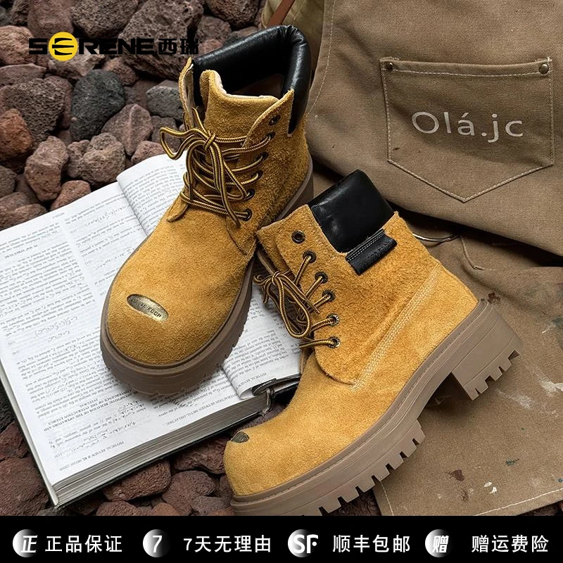 西瑞马丁靴男英伦风厚底增高大头短靴复古情侣款沙漠靴翻毛皮工装