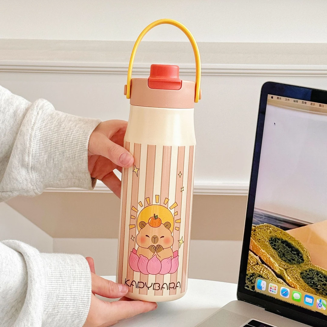 642卡皮巴拉保温杯可爱水豚不锈钢水杯子趣味高颜值萌趣骑行手提