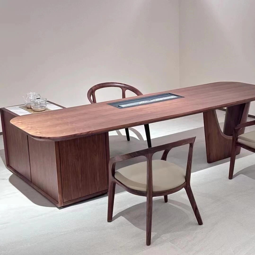 北美黑胡桃白蜡木茶桌椅组合新中式禅意茶台酒店民宿办公室泡茶桌