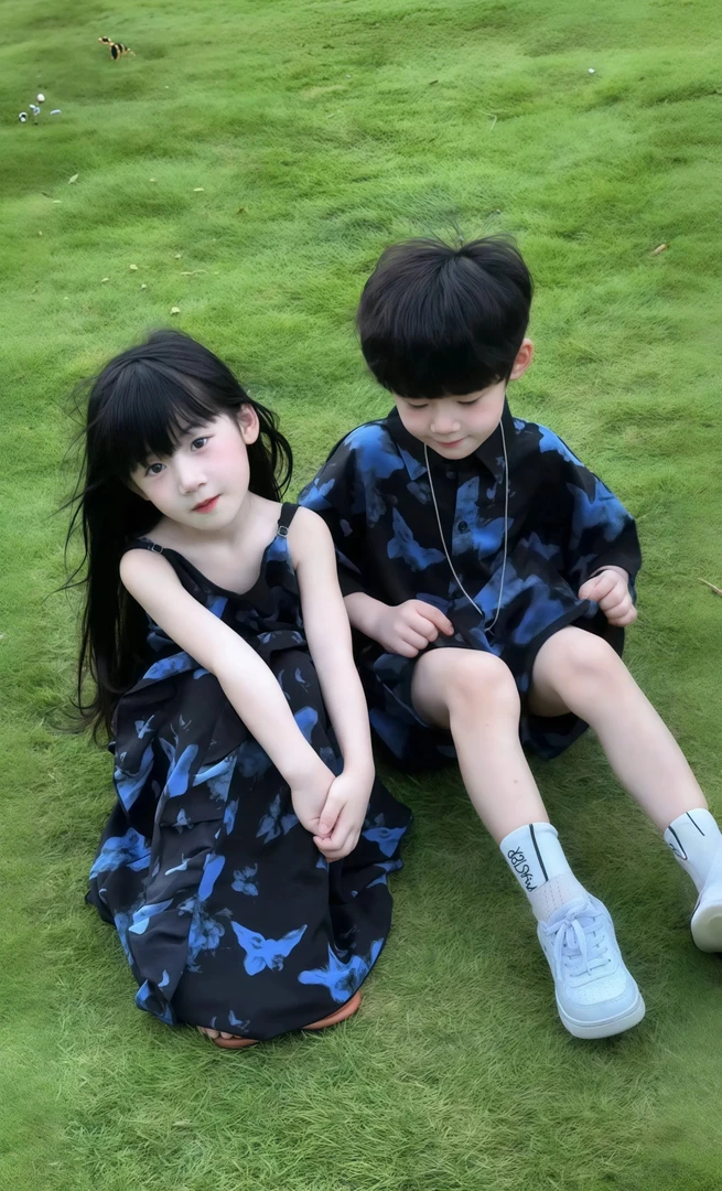 【兄妹款】法式蝴蝶连衣裙夏季新款儿童高级感独特漂亮吊带沙滩裙子
