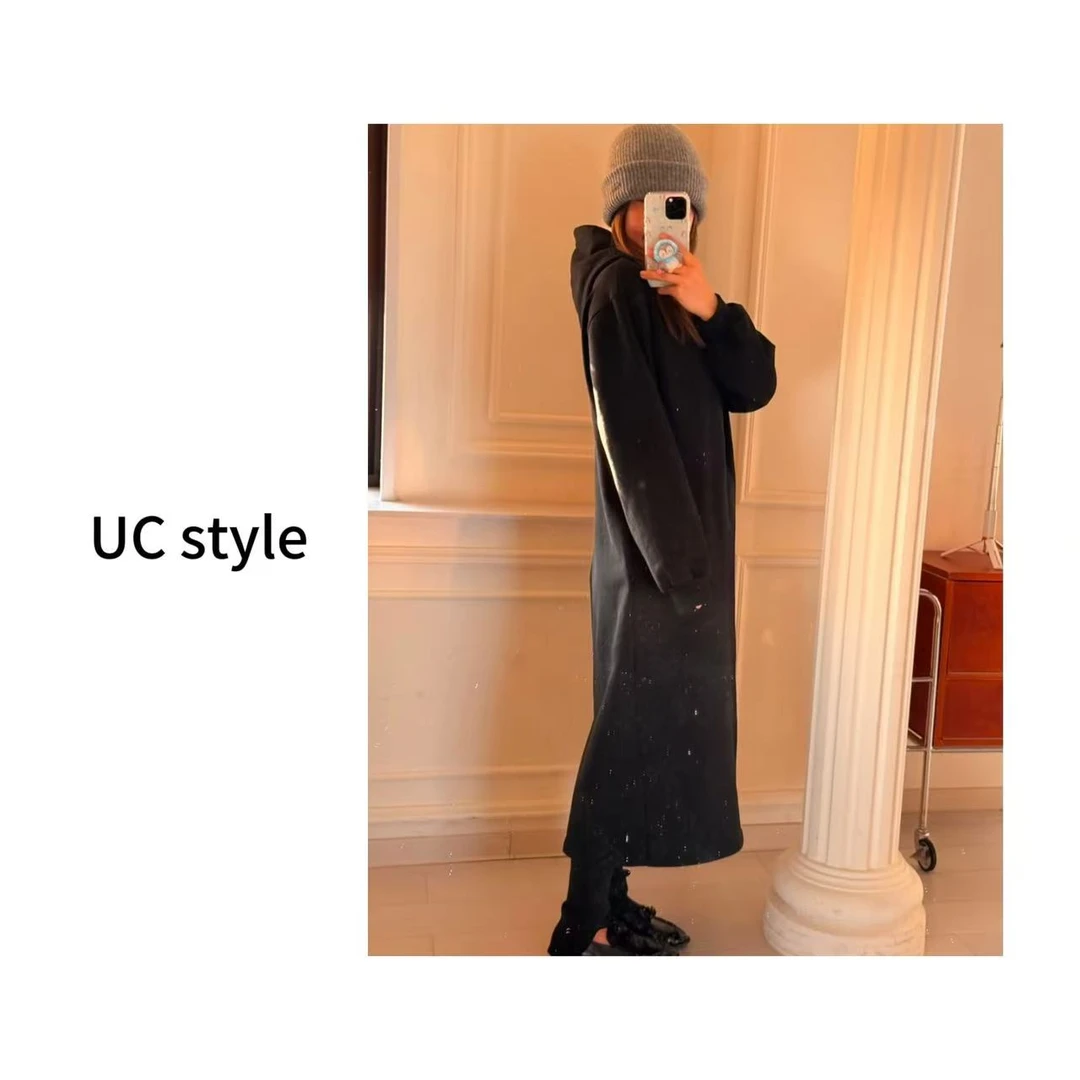 A7053纯色连帽卫衣裙主播穿S码