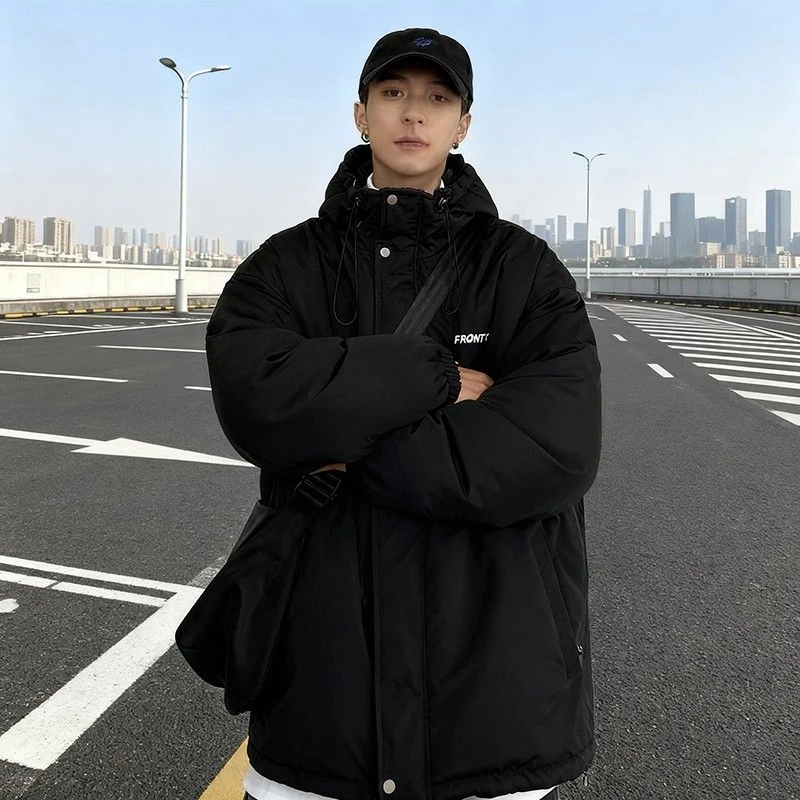 工装服冬季新款冲锋衣外套男设计感宽松连帽加厚棉衣2026年潮牌潮
