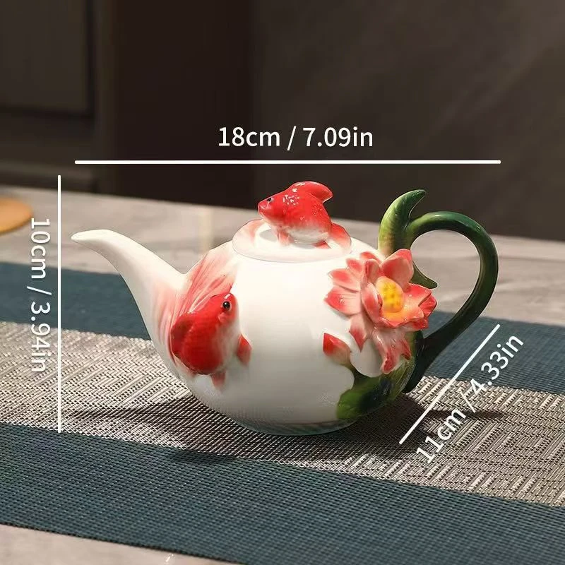 新中式珐琅瓷过滤金鱼茶壶装精致大气家用