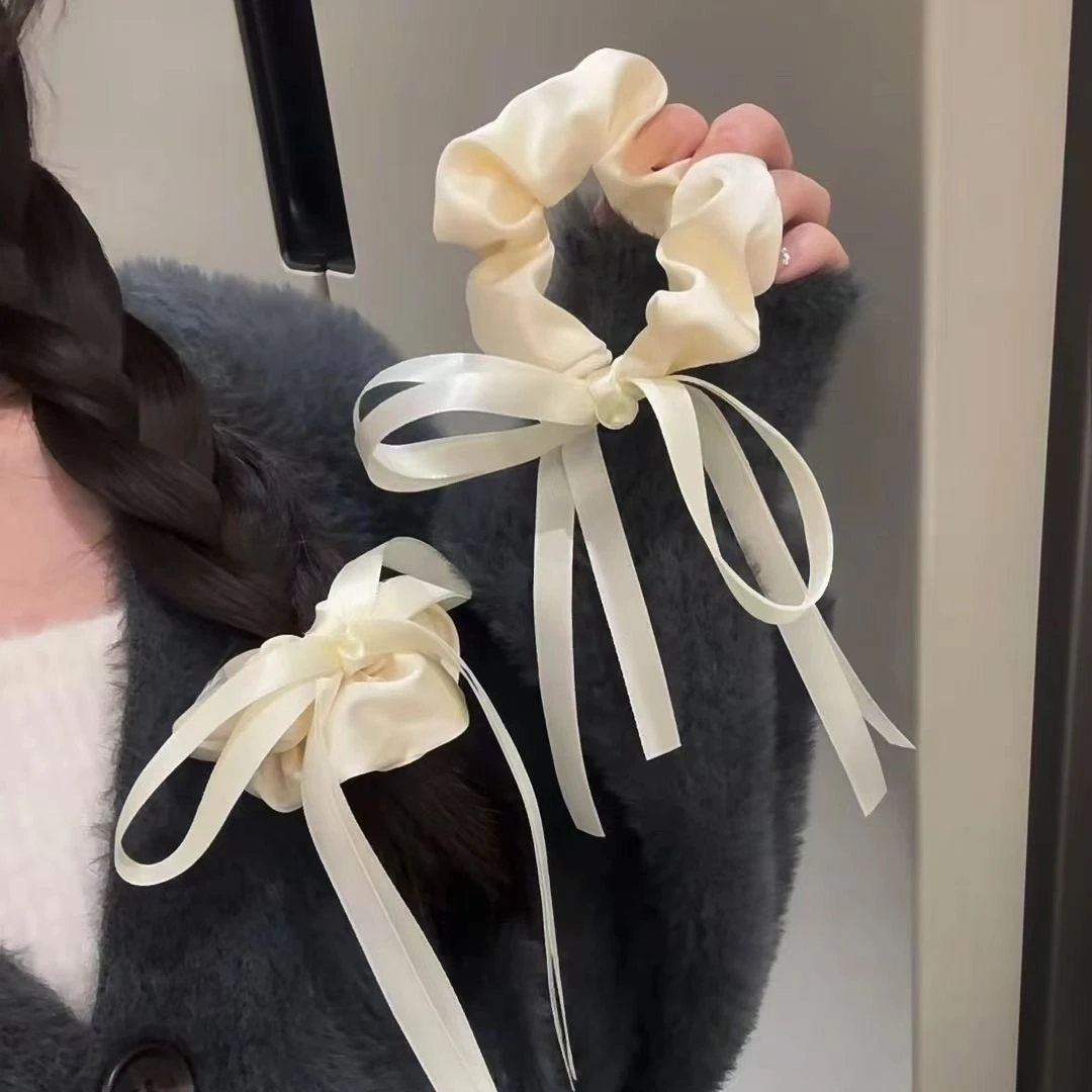 法式芭蕾风飘带发圈女2024新款蝴蝶结发绳高级感气质扎双马尾头绳