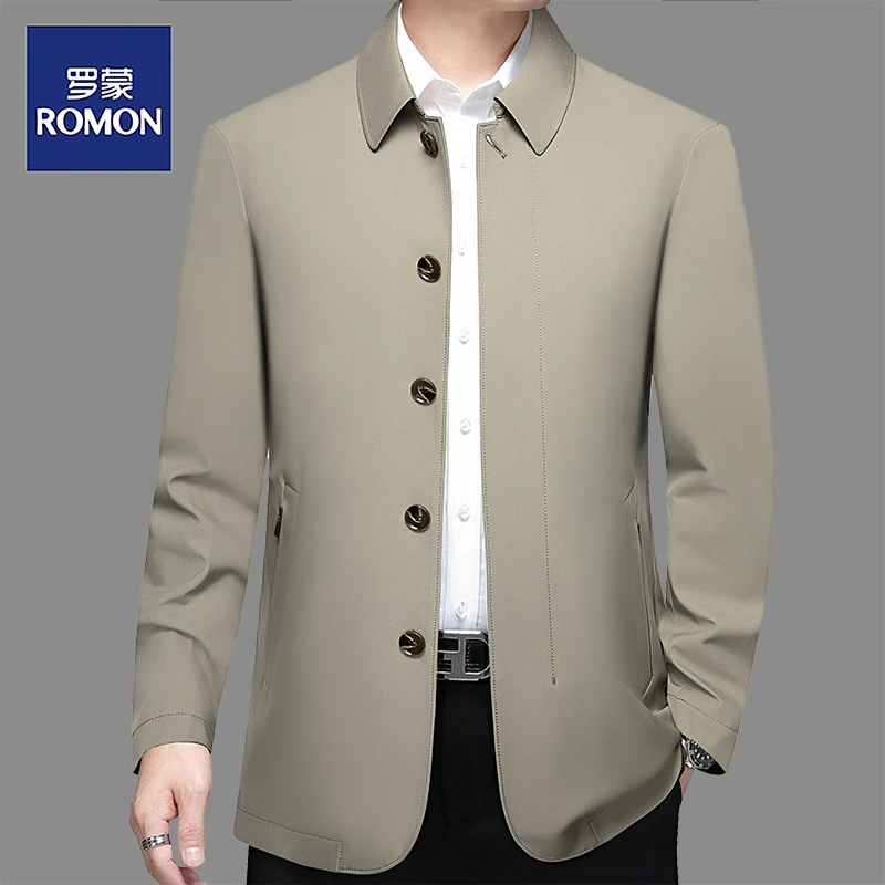 罗蒙男士新款翻领商务休闲行政夹克春秋季茄克男装纯色高档轻奢潮