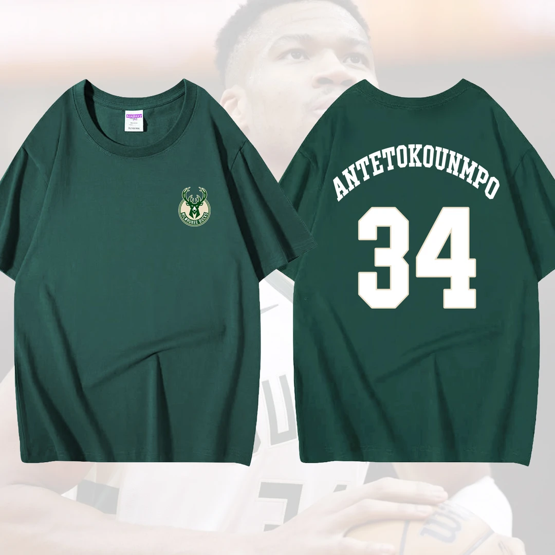 字母哥短袖T恤纯棉260g重磅雄鹿34美式篮球男士夏季宽松运动圆领