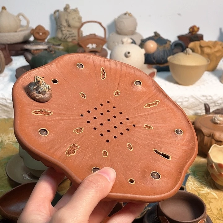 紫砂茶壶霞****青蛙莲蓬壶承红泥