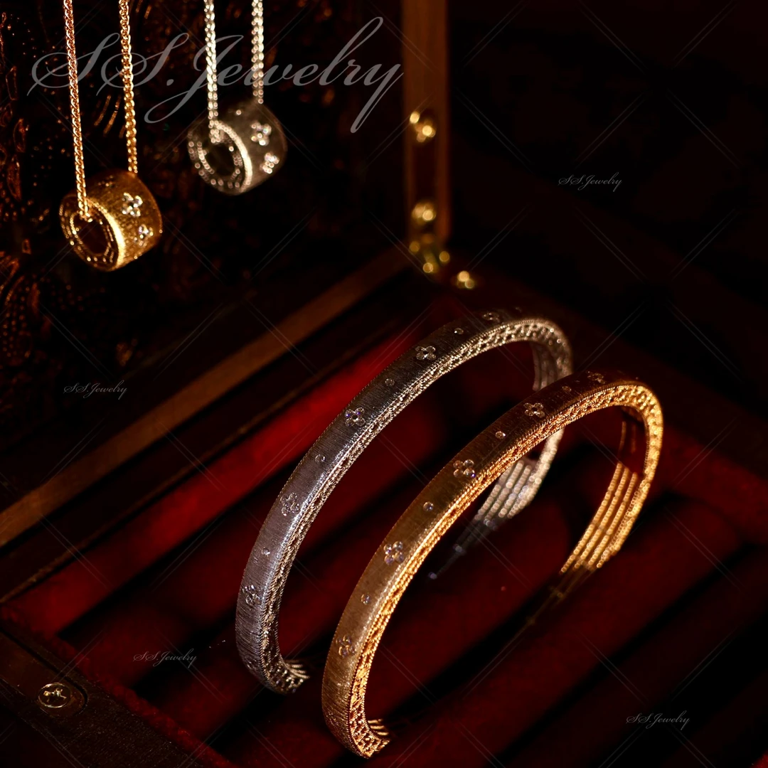 925银合成锆石手镯 四叶草拉丝镶钻手镯项链银饰