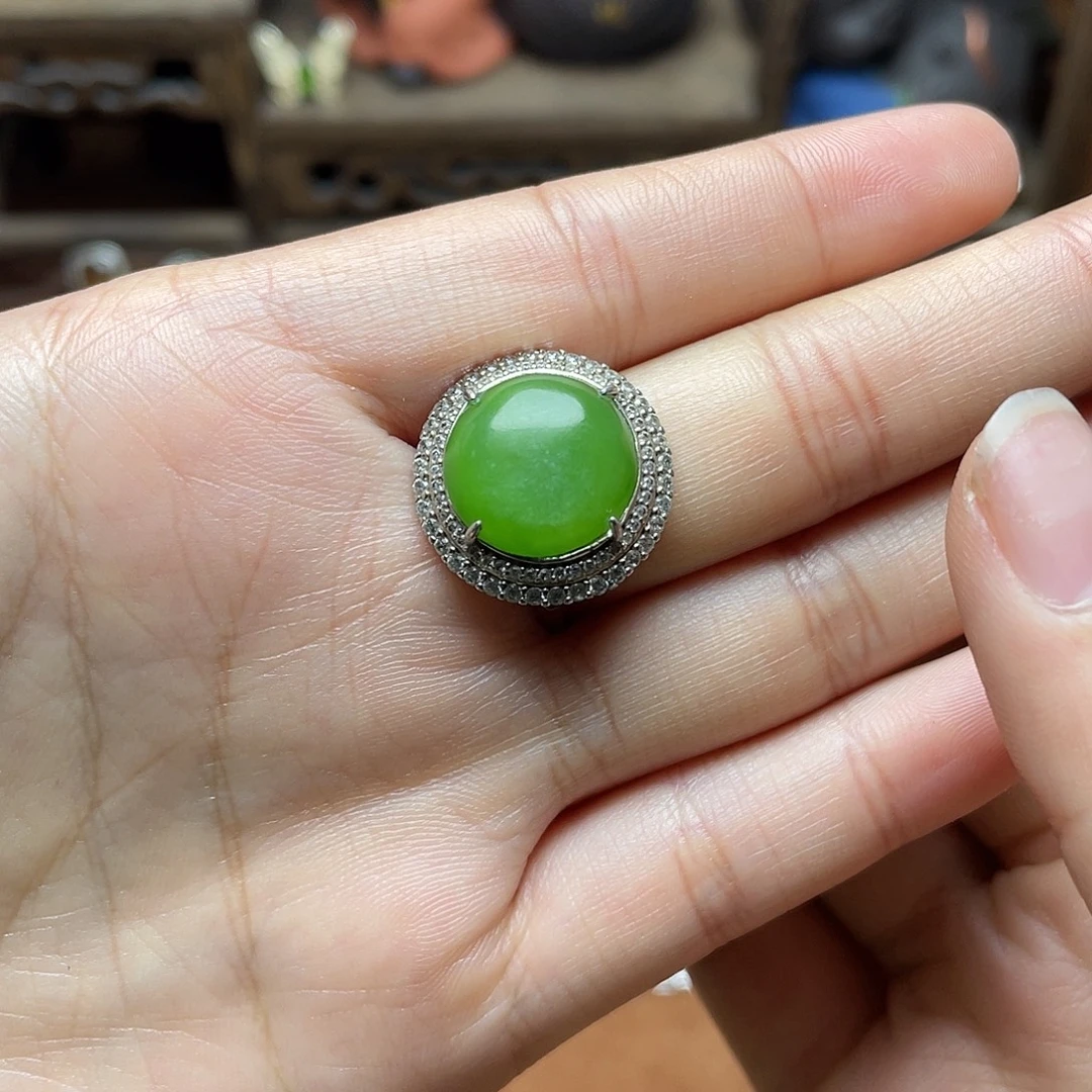 和田玉（碧玉）银S925镶嵌吊坠(赠链)戒指