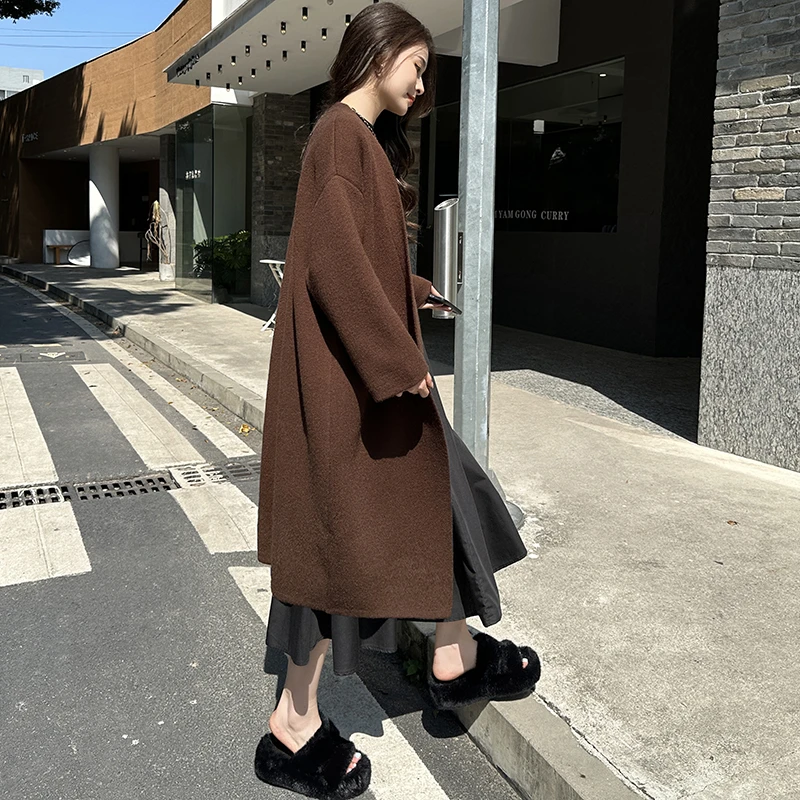 小个子北极绒针织开衫外套女宽松针织上衣中长款毛衣外搭