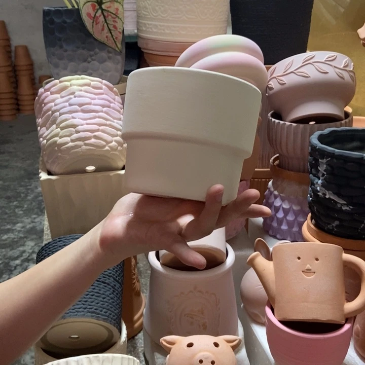 12×10白陶双层盆 粗陶1个