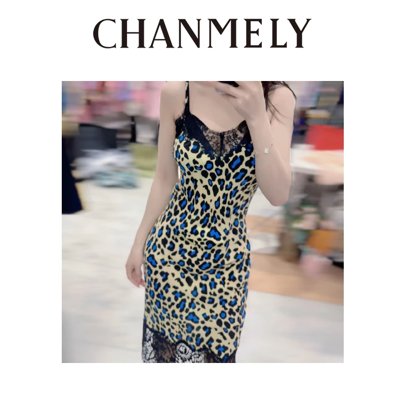 【CHANMITY】 25/ss意式风情黑色蕾丝拼接装饰豹纹连衣裙025563