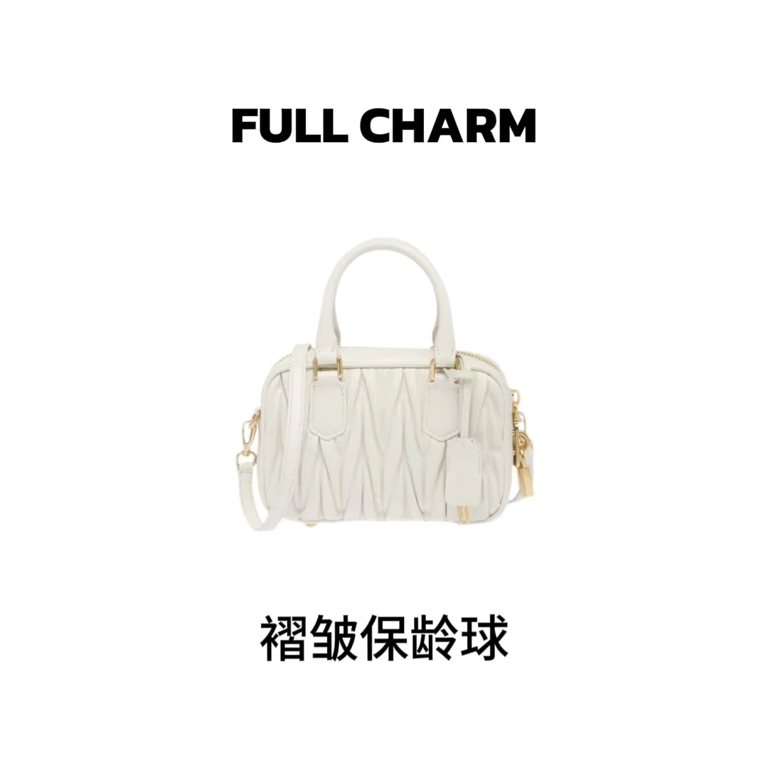 【 E196】FULLCHARM-褶皱保龄球-百搭手提单肩斜挎包大容量通勤女包