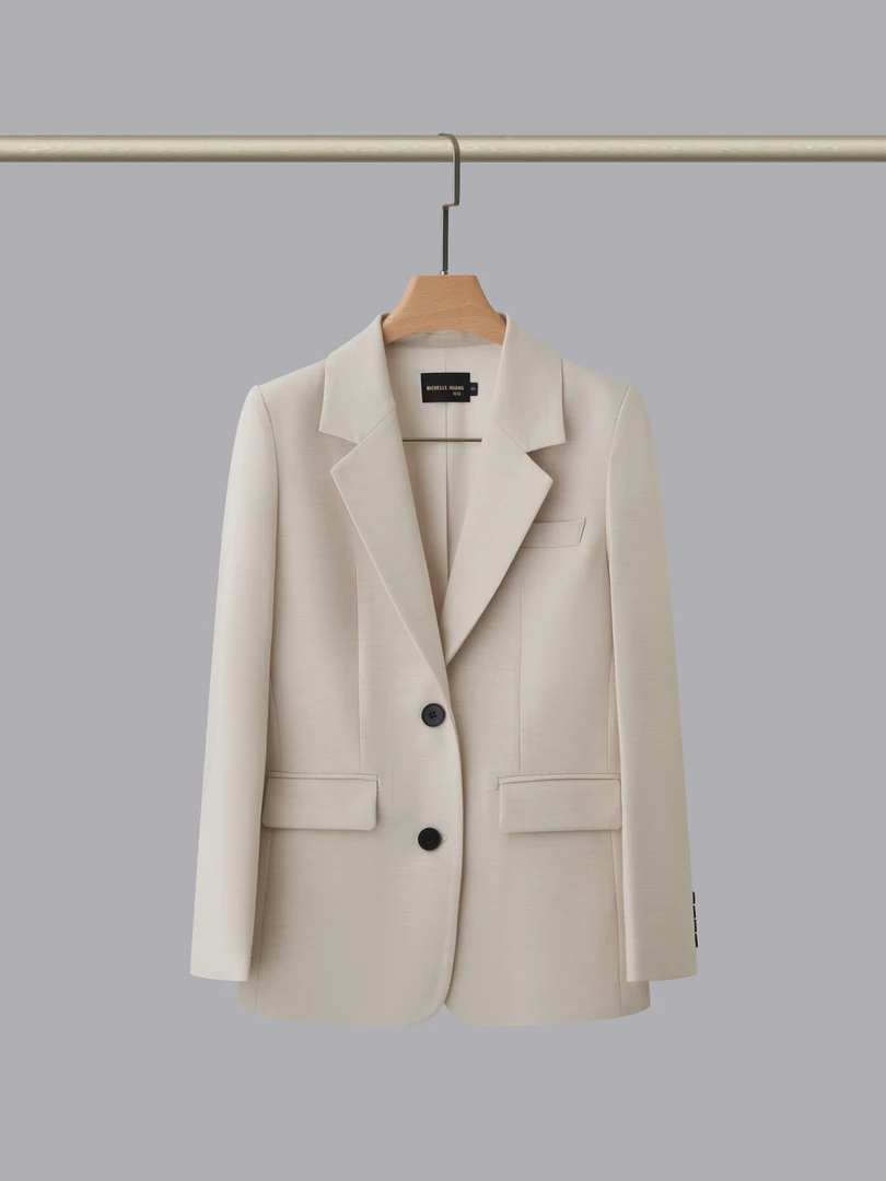 2025春季新款米色休闲西装女外套韩版时尚高级羊毛两粒扣休闲西服