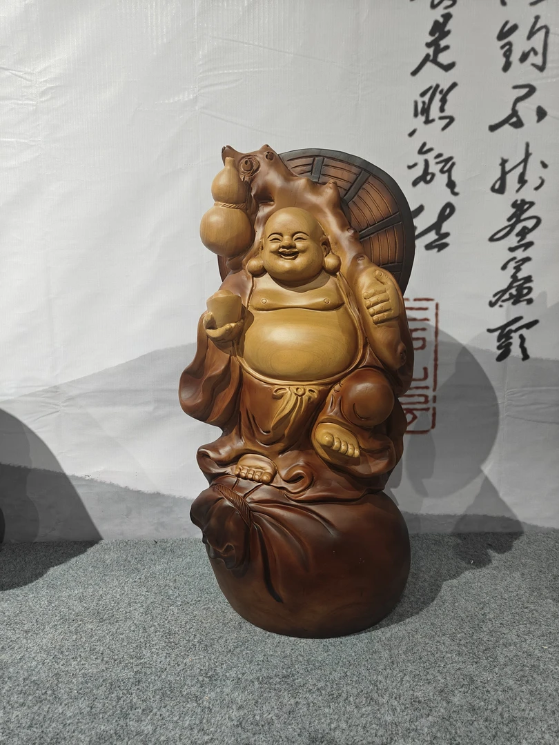 木雕工艺品（香樟木-弥勒）匠心制作一体成型长33厚20高68