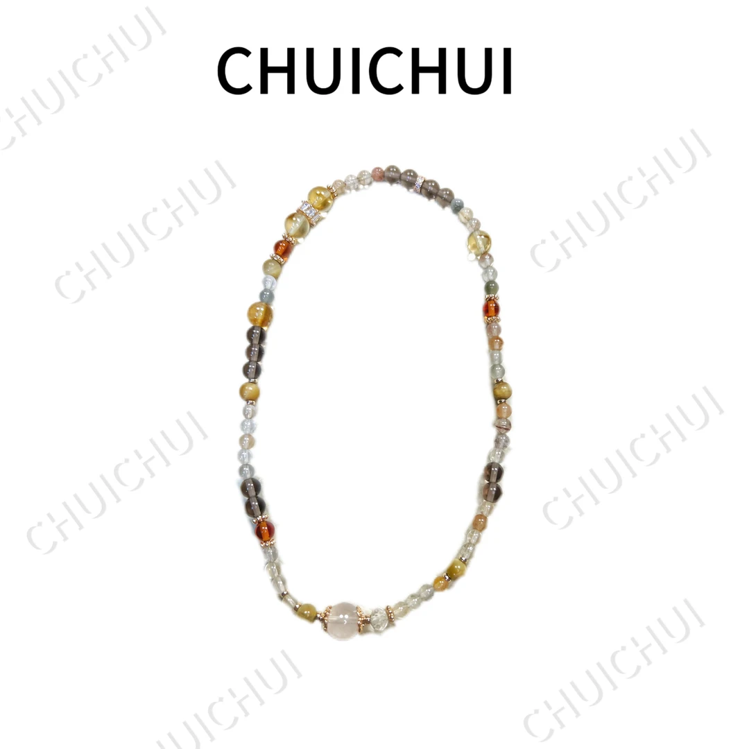 铜合金手链 彩兔毛茶晶双层手链手串首饰手饰轻奢配饰彩色串珠