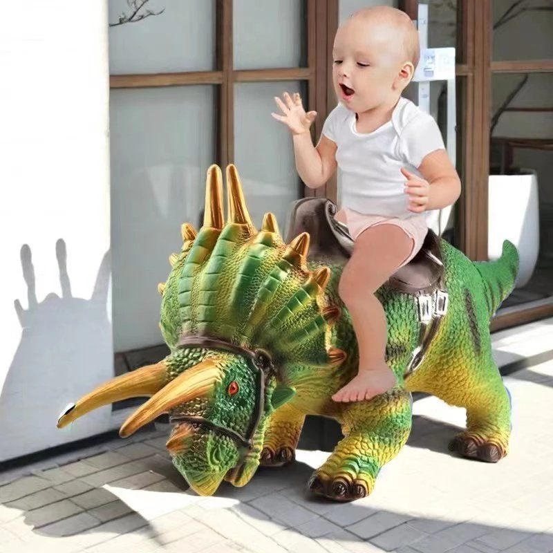 软胶男孩玩具三角龙带马鞍早教儿童超仿真恐龙模型玩具发声环保