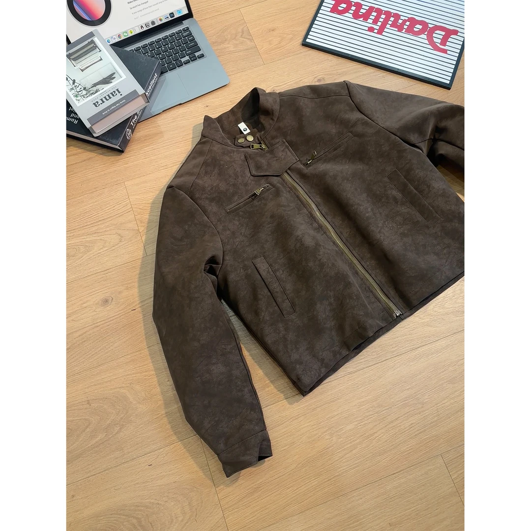 美式复古扎染pu皮衣夹克棉服男款冬季加厚棉衣cleanfit设计感外套