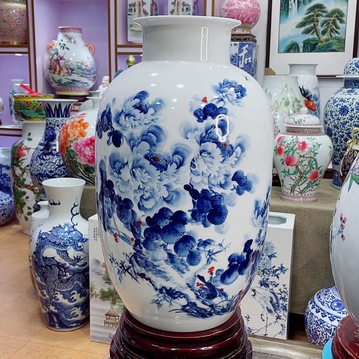 花瓶全手工釉下青花冬瓜瓶