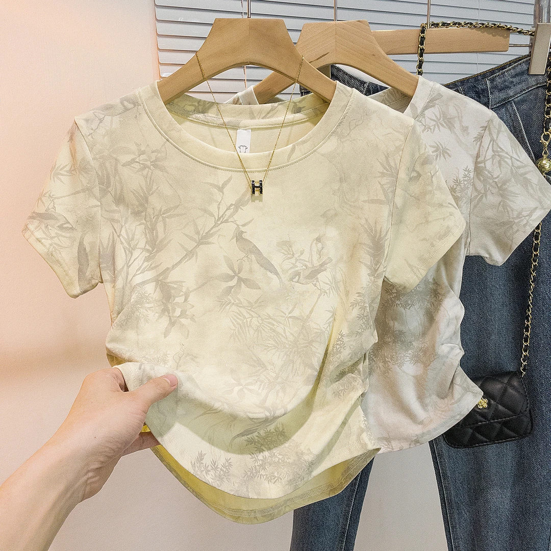 yoewshean/羽媗夏季微胖mm大码女装新款短袖t恤修身显瘦圆领上衣