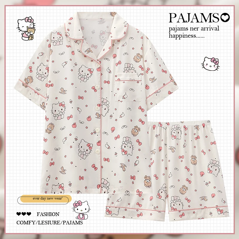 KT猫睡衣女夏季冰丝2025新款高级感卡通短袖短裤可外穿家居服套装
