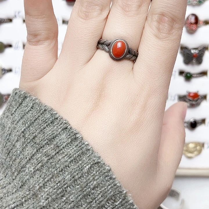 玛瑙/玉髓银S925镶嵌戒指