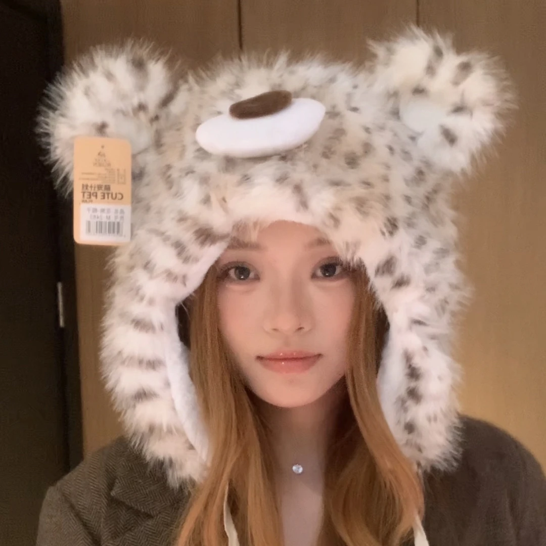 大头围宽松毛绒可爱帽子秋冬保暖氛围感显脸小帽子