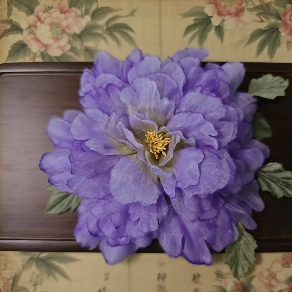 【云鬓花颜阁烫花发夹】紫牡丹爆款新中式汉服手工烫花古风发饰B237