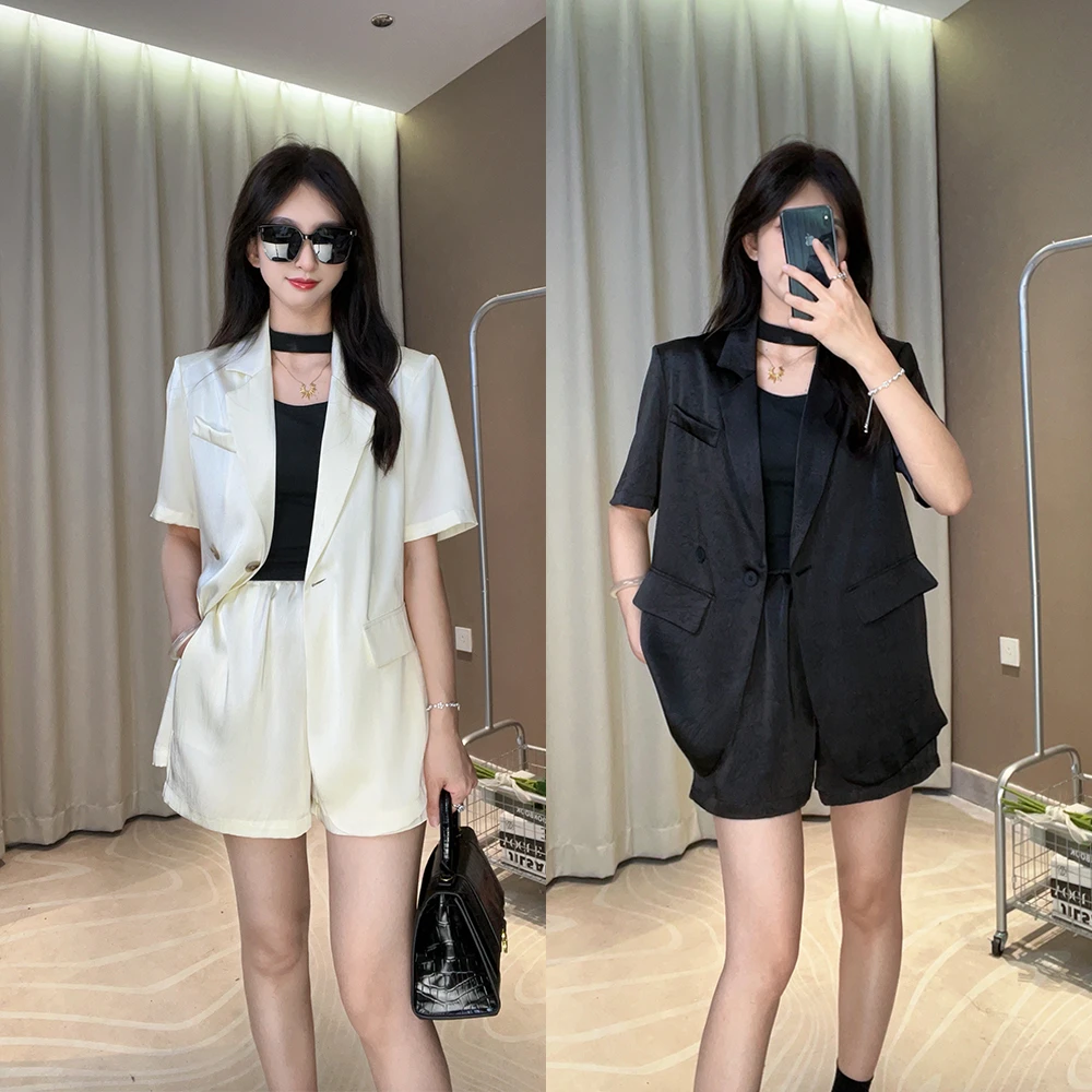 夏季韩版薄款套装短裤西服套装女宽松显瘦西装两件套时尚