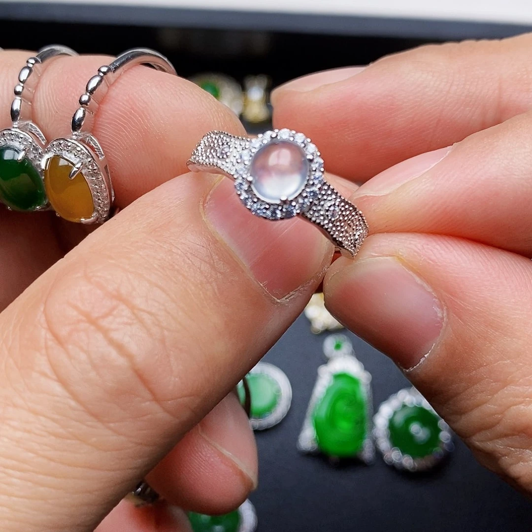 翡翠戒指银S925镶嵌董*姐戒指