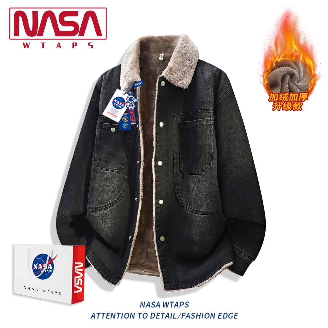 NASA WTAPS美式复古牛仔加绒夹克外套男款秋季高级感宽松翻领棉服