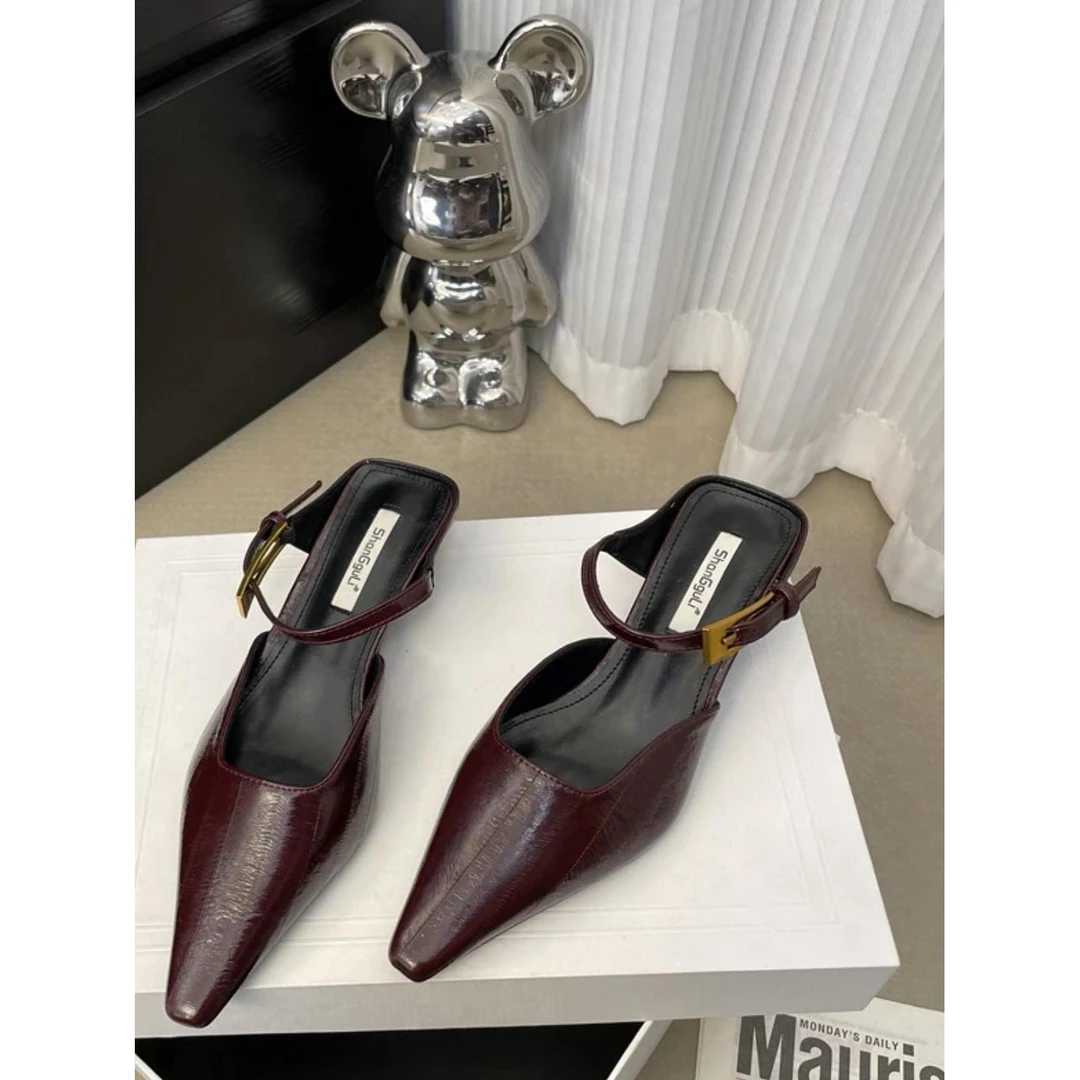 高级贵气尖头低跟半拖女外穿春夏新款法式包头懒人穆勒凉拖G2762