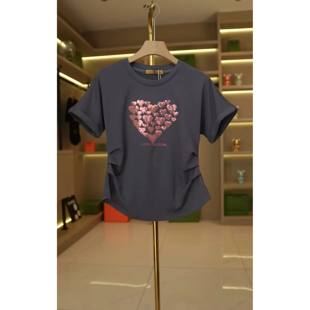 夏季新品粉信绮梦刺绣T恤Q25BT2199