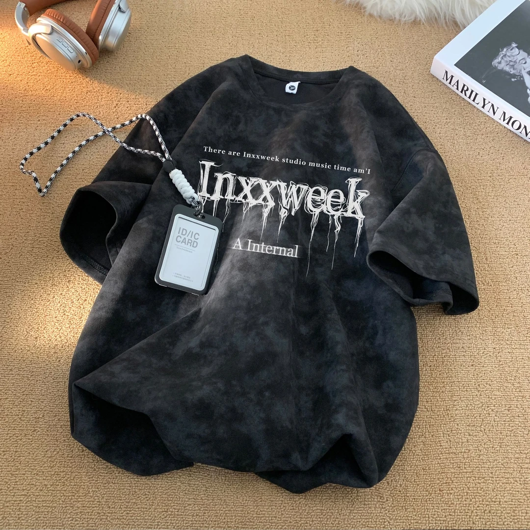 美式扎染短袖T恤男夏季2025新款脏脏炸街百休闲宽松透气大码体恤