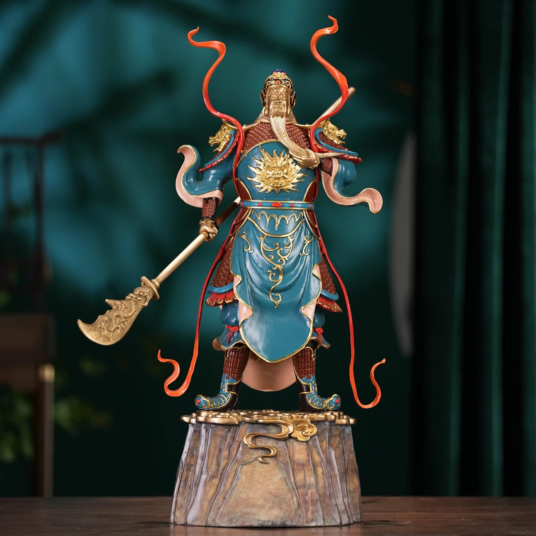 同欢福《美髯公》全铜智勇双全彩绘关公开业公司工艺品办公桌书房