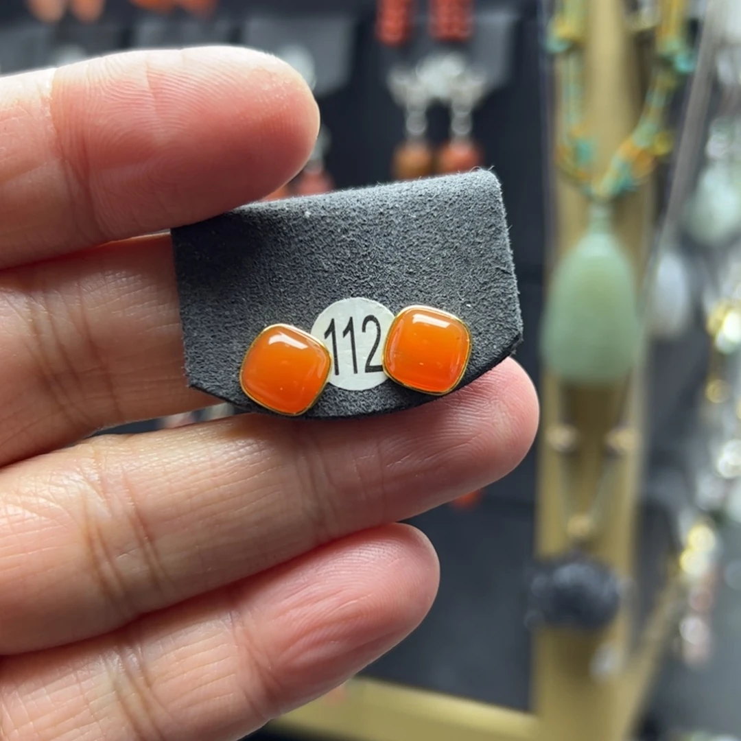 南红玛瑙银S925镶嵌耳饰