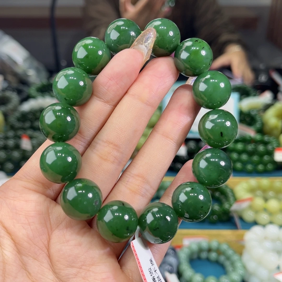 未镶嵌手链和田玉纯天然和田玉俄碧5号菠菜绿16
