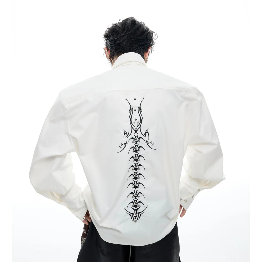 ArguE CulturE 小众解构脊骨刺绣领带衬衫垫肩宽松抗皱开衫长袖