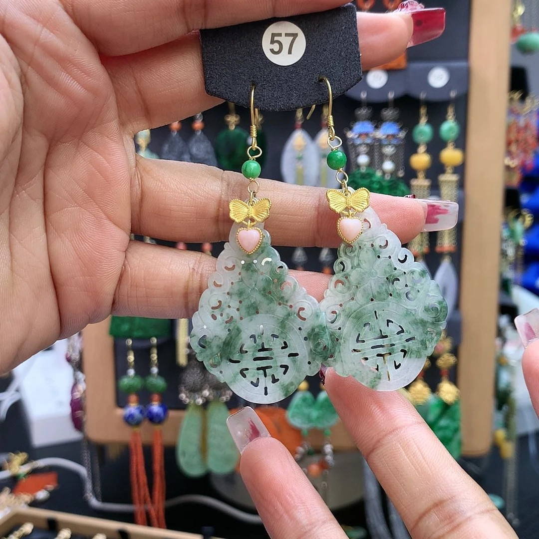 【闪购商品】翡翠耳饰银S925镶嵌耳坠