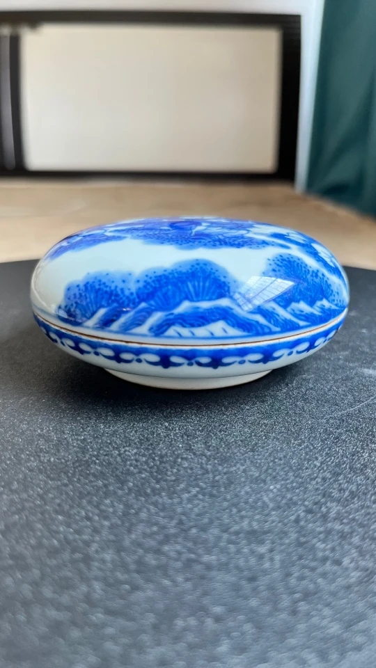 青花创意婴戏图纹小盖盒陶瓷青花瓷