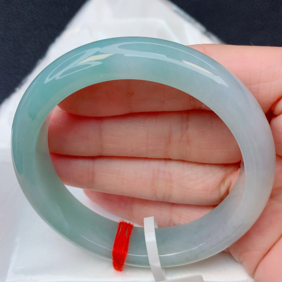 翡翠未镶嵌手镯56圈 细糯化蓝绿底飘紫完整