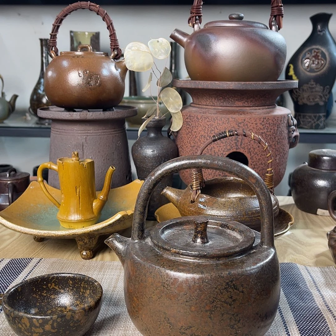 碟紫砂粗陶实用茶壶