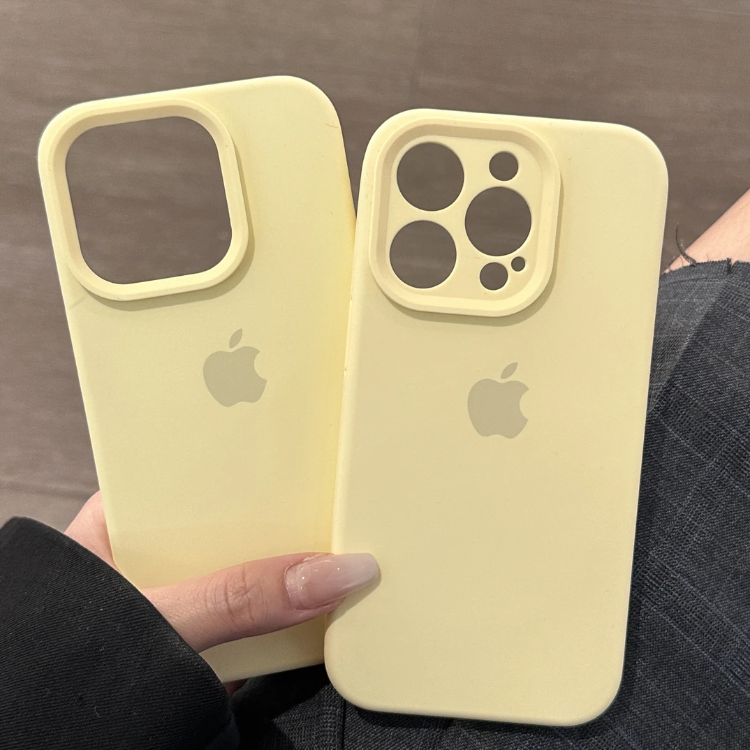 奶黄色液态硅胶手机壳适用多款机型防摔全包设计