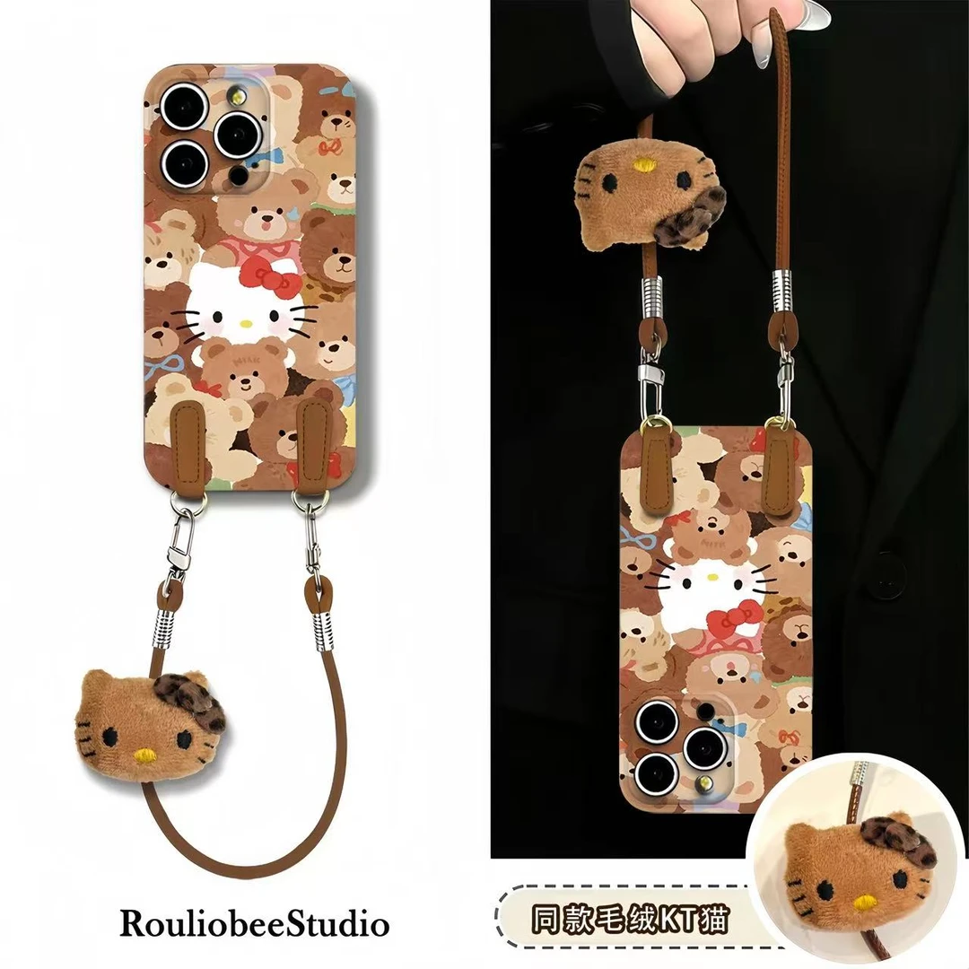 卡通Kitty小熊挂绳适用苹果17/16promax手机壳华为vivo小米14oppo
