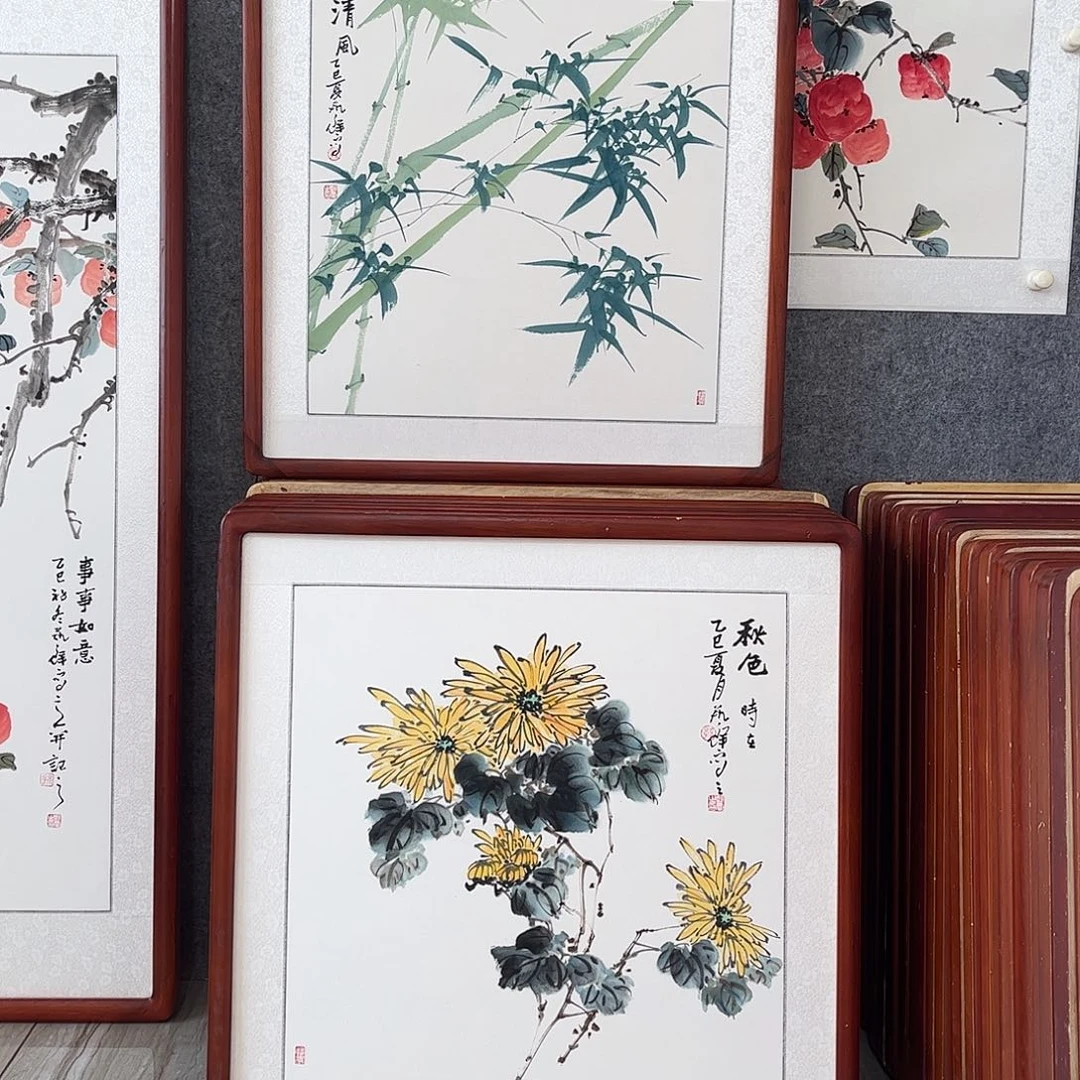 国画书画作品带框63×63