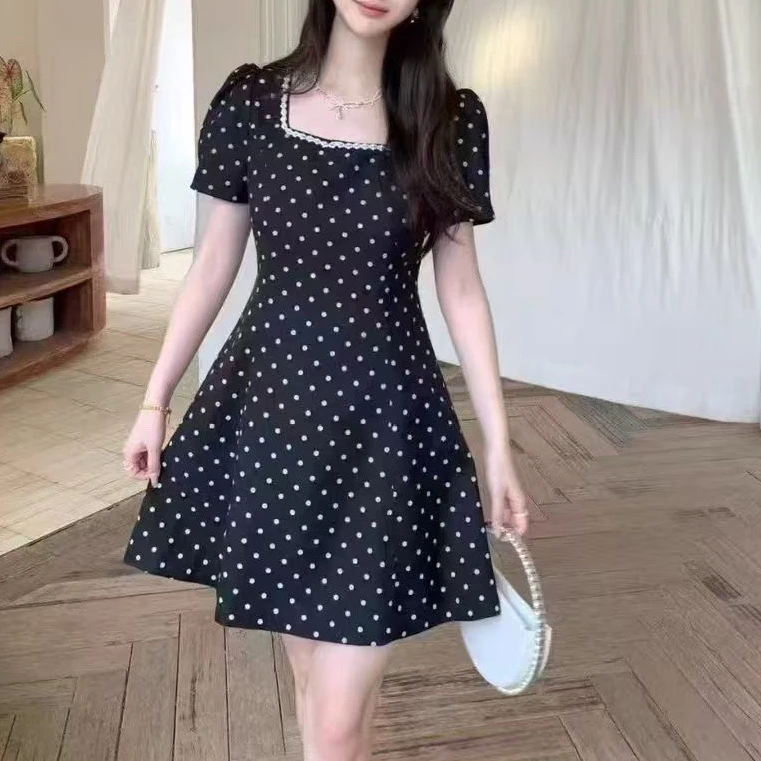 10162-2025年夏季新款时尚气质显瘦法式波点连衣裙