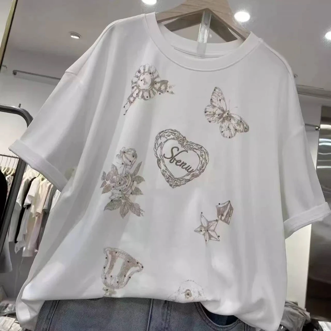 现货2668爱心蝴蝶宽松上衣短袖