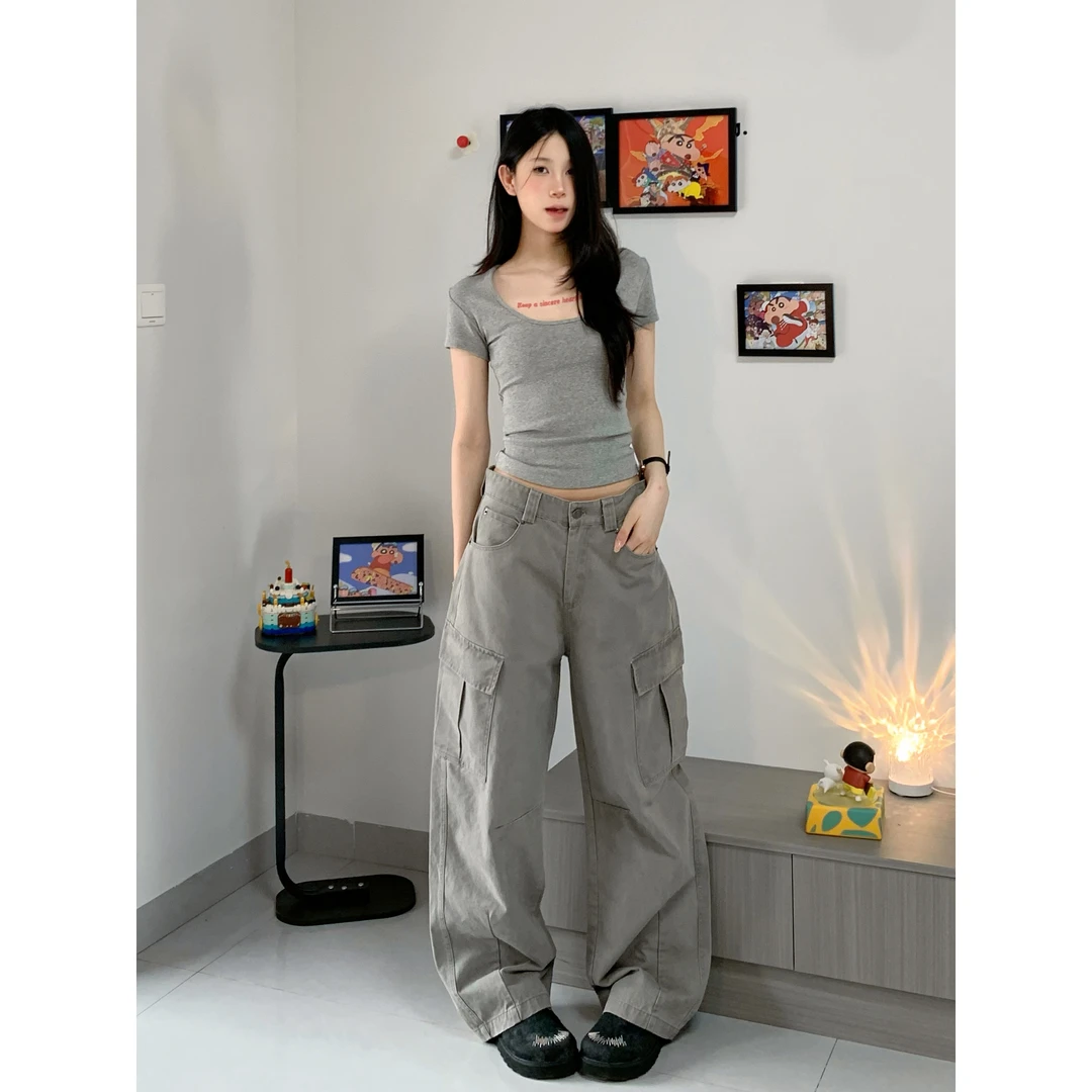 MainFixed美式复古多口袋工装裤男女高街宽松cleanfit褶皱休闲裤