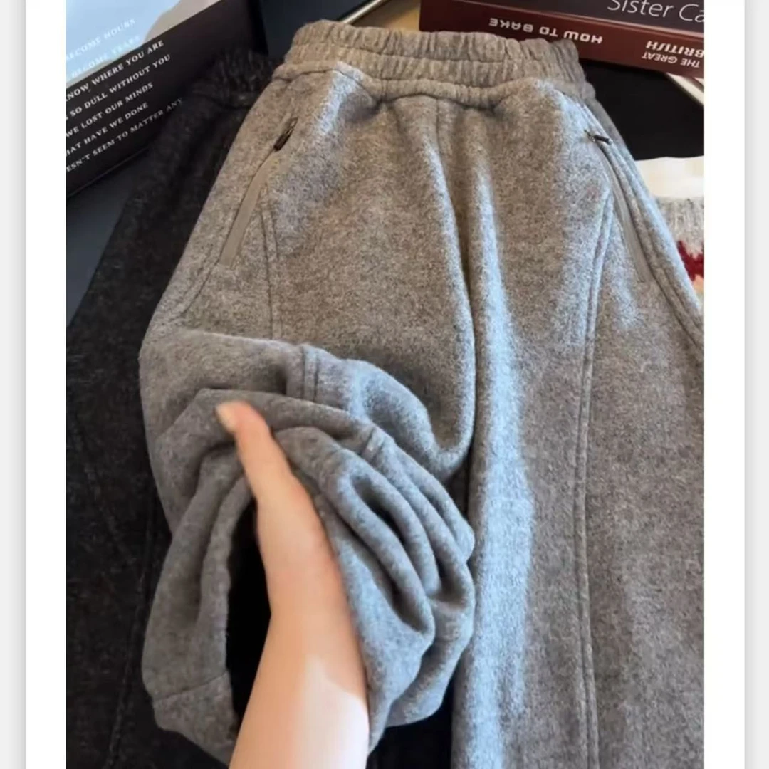 休闲裤宽松秋冬季女长裤松紧带女童中大童百搭加绒弯刀裤卫裤外穿